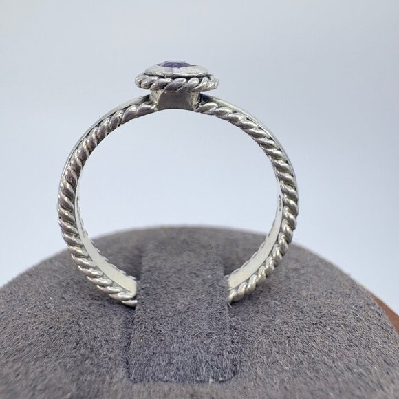 VTG Solid Sterling Silver 925 Amethyst Bezel Set Rope Border Ring Size 7.75 - Picture 3 of 9